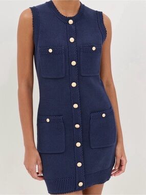 Reformation Navy Sleeveless Button-Front Knit Dress